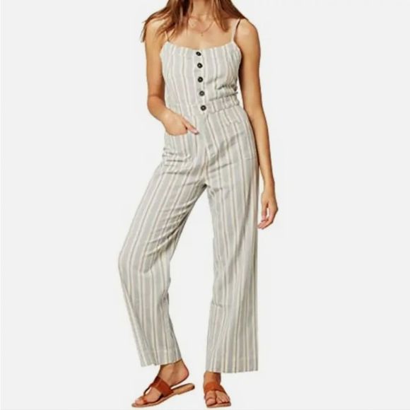 L*Space Dream On Striped Button Front Sleeveless Strappy Jumpsuit Size X… - Picture 3 of 10